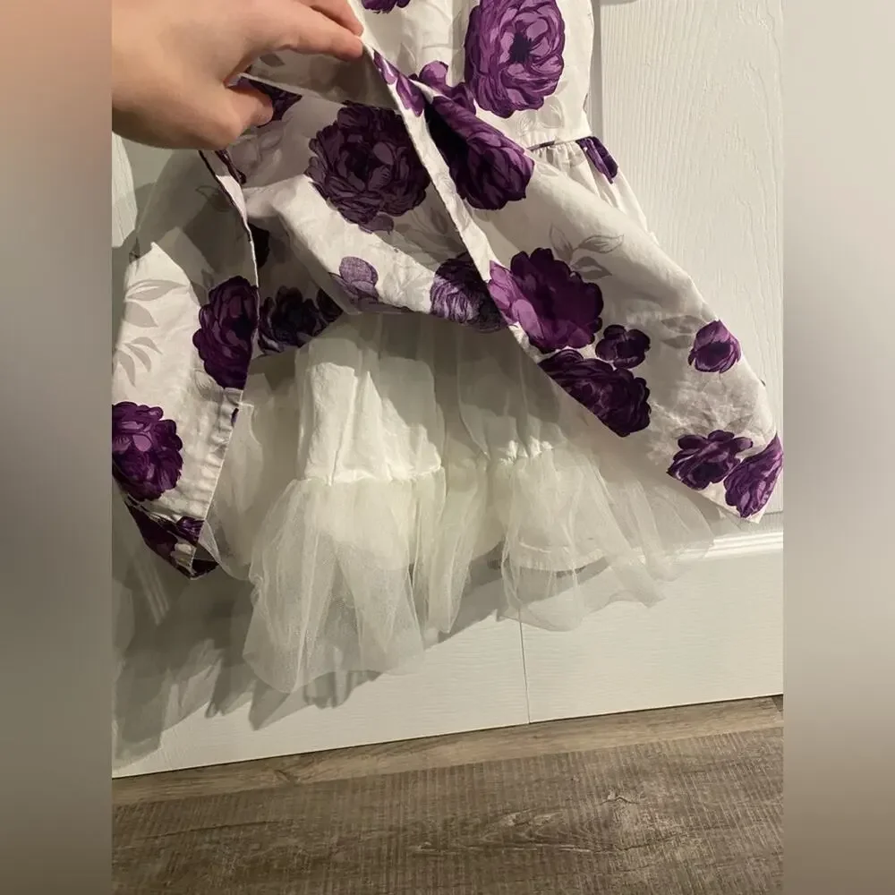 Janie and Jack Girls Size 3 Purple Floral Tulle Dress